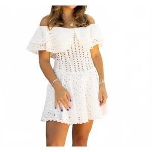 NEW BEULAHSTYLE off shoulder eyelet mini dress in white
